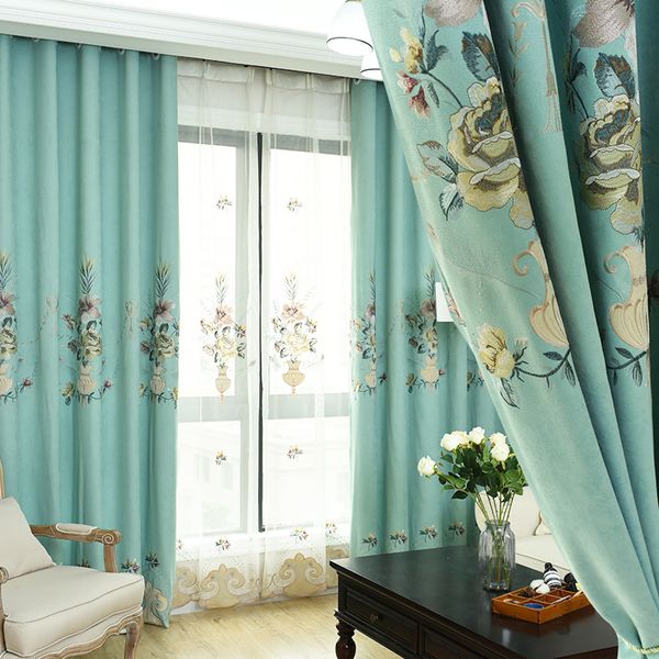 

europe curtain floral vase pattern blackout curtain for living room bedroom chenille tulle drape fabric x-jd171#40
