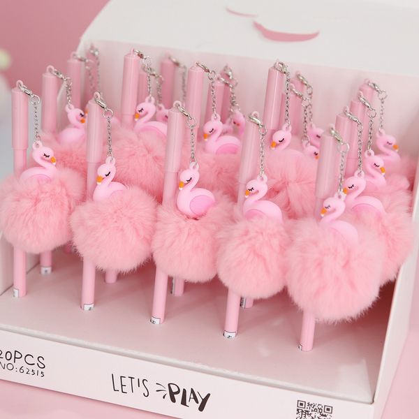 

1pc pink flamingo gel pen beautiful plush swan pens for school writing girl gifts kawaii neutral pens school supplies stationery
