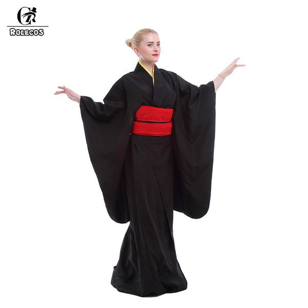 

rolecos японский кимоно женщины традиционный черный yukata косплей костюмы obi пояс вечерние платья, Red