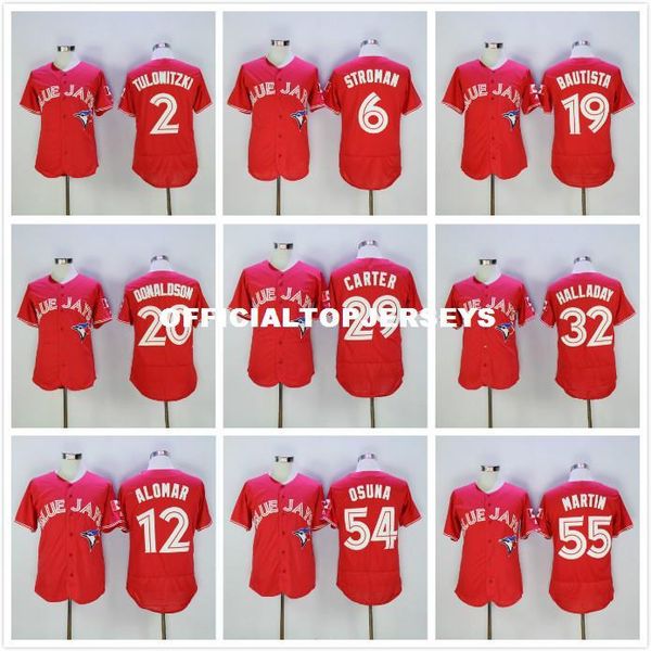 

men 6 stroman 32 roy halladay 20 josh donaldson 19 jose bautista 12 roberto alomar 55 russell martin jersey red, Black;blue