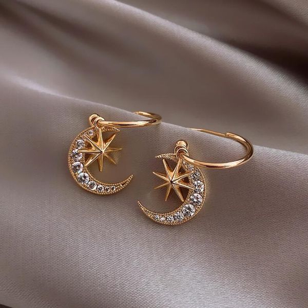 

s1310 fashion jewelry s925 silver post earrings cute star moon dangle earrings