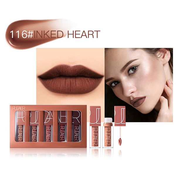 

5 matte waterproof liquid lipstick non-stick cup lip gloss red brown pumpkin pigments velvet beauty makeup lipstick set