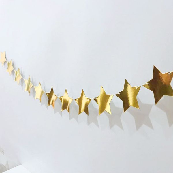 Lantejoulas de ouro Pentagrama cadeia festa de aniversário decoração de casamento arranjo de palco puxar flor estrela papel bandeira decoração lantejoulas estrelas