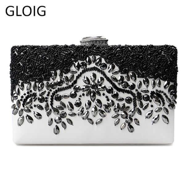 

gloig pu women embroidery evening bas beaded wedding bridal handbags with shoulder purse clutch evening bags