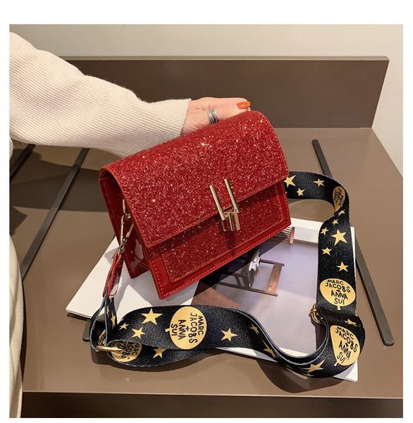 

2019 Free Shipping Sequins bags Leather Shoulder Wide Strap Crossbody Messenger Bags Ladies Bolsas Femininas Jucai /1