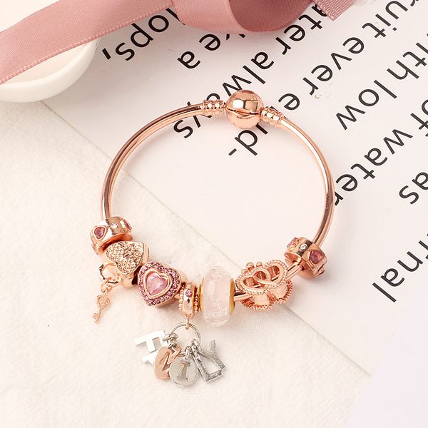 

bangle rose gold family bracelet heart chain bracelet 18cm/19cm/20cm wholesale, Black