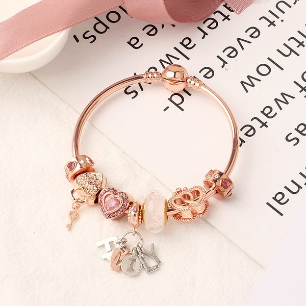 Bangle Rose Gold Family Pulseira Cadeia Cadeia Cadeia 18cm / 19cm / 20cm Atacado