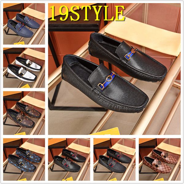 

2020 summer luxurious moccasins men loafers shoes 19 colors artificial pu luminous surface casual shoes man flats soft driving shoes us6-11, Black