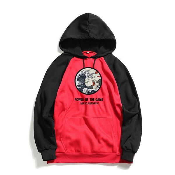 

японская вышивка смешные cat wave printed ватки толстовки 2019 winter japan style hip hop повседневный фуфайки streetwear, Black