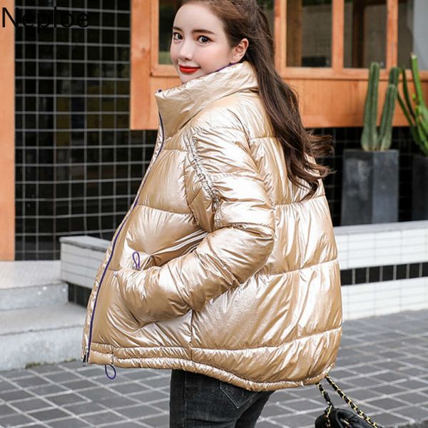

neploe winter oversized coats women silver golden thicken jacket female stand neck parkas cotton padded short outerwear 91035, Black