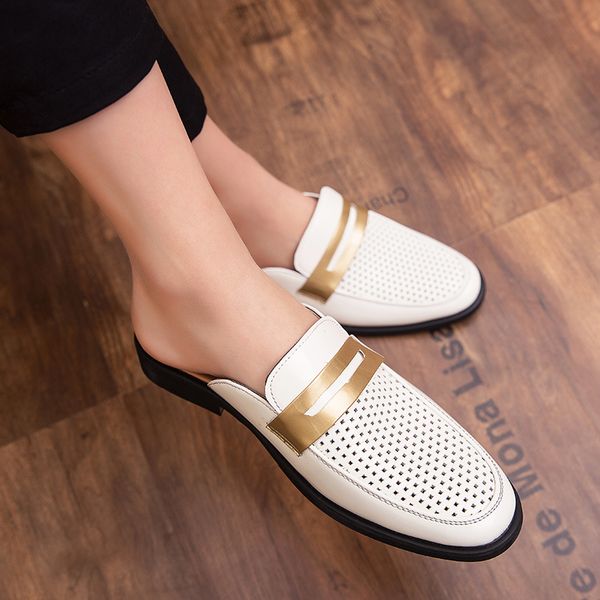 

summer fashion footwear for men half drag pu leather hole shoes designer casual men sneakers breathable half slippers man black