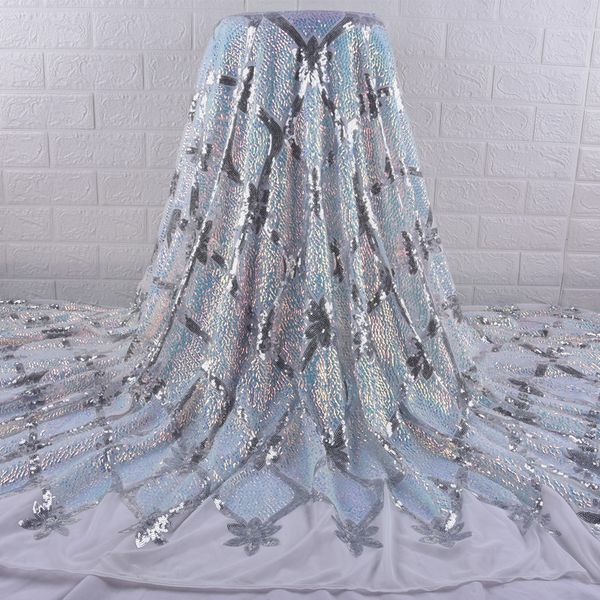 

fashion african lace fabric sequins lace 5yards nigerian fabric 2020 with sequin y1890, Pink;blue