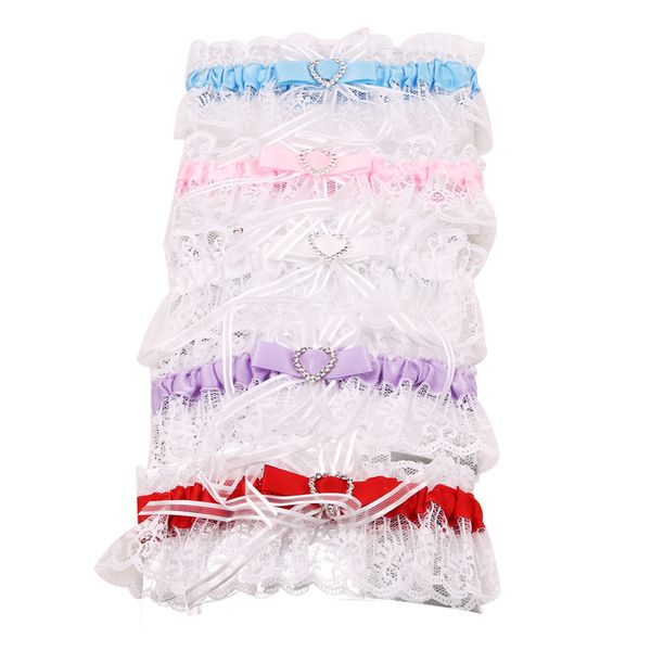 

elegant women lace mesh bowknot belt suspender rhinestone lace garter for bride party wedding leg rings, Black;white