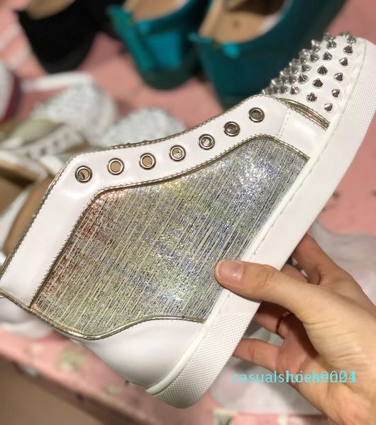 

designer sneakers high spikes flats shoes red bottom for men and women studs safeguard the toe leather party designer shoes l24, Black