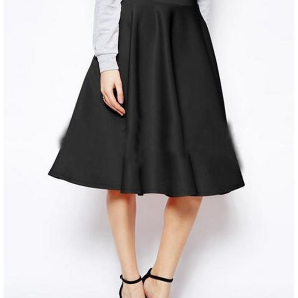 

spring autumn casual skirt women high waist all-match female summer solid loose knee-length skirts, Black
