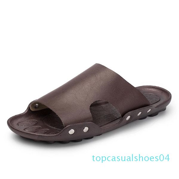 

casual men sandals summer tide mens slippers rivet british man beach sandals genuine cow leather lazy pedal flip flop q-15 t04, Black