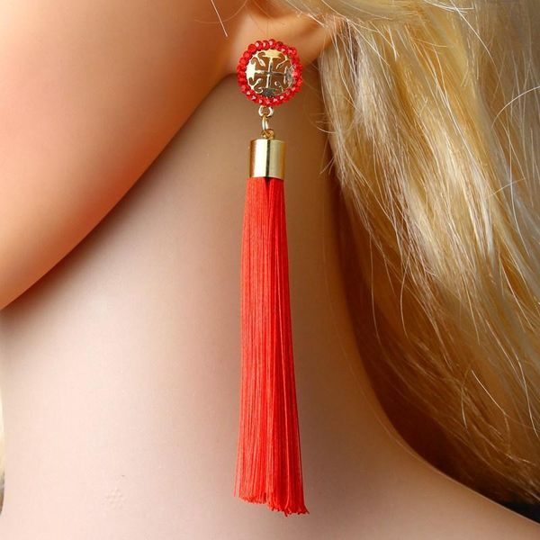 

bohemian long tassel earrings for women fashion 9 color crystal stud earrings ethnic dangle earrings jewelry, Silver
