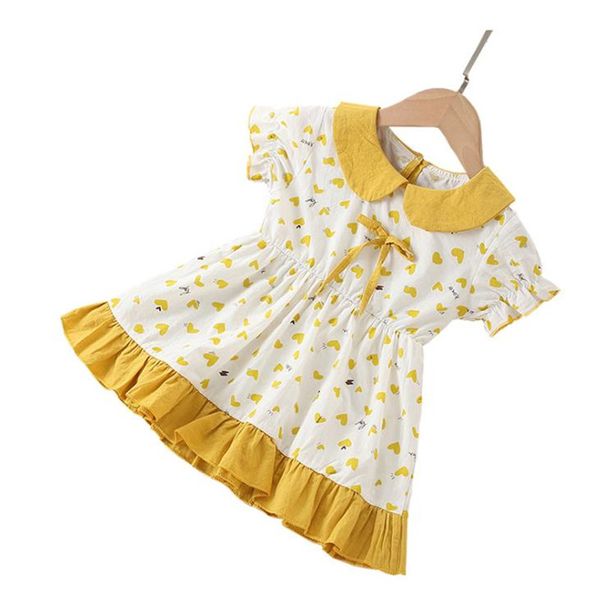 

dfxd summer cotton baby girl dress kids fashion print peter pan collar ruffles princess dress girls a-line 1-4t vestido, Red;yellow
