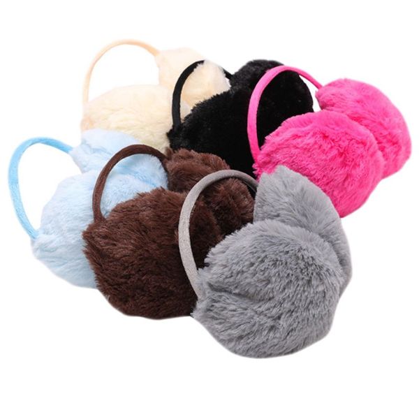 

women girls winter plush earmuffs sweet solid candy color earflap elastic stretchy thin headband ear cover warmer random color, Blue;gray