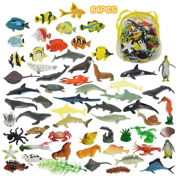 64 штуки/лот мини -животные модели модели игрушки декоративные реквизиты моделирование морских организмов модели украшения декорации детей обучение образовательные игрушки подарки