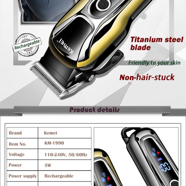 

kemei trimmer professional hair clipper rechargeable shaver electric hair trimmer lcd screen power display hairdresser tools 4 qypbf