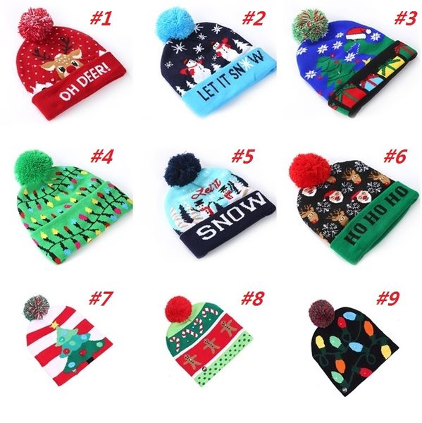 

new winter hats party christmas hat children's colorful ball hat halloween caps led knitted hat with light kids caps skull caps 5134, Blue;gray