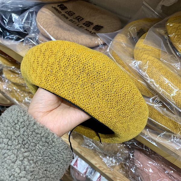 

202003-js036 new spring summer color polyester hollowing out ventilation beret cap men women leisure painter hat, Blue;gray