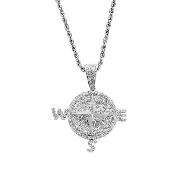 

hip hop copper inlaid zircon compass pendant necklace two color pendant fashion personality hip hop necklace gift, Golden
