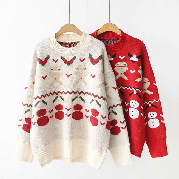 

jumper sweater women christmas snowman pattern knitted pullover outweat 2019 autumn winter pretty cute warm sweater female red, White;black