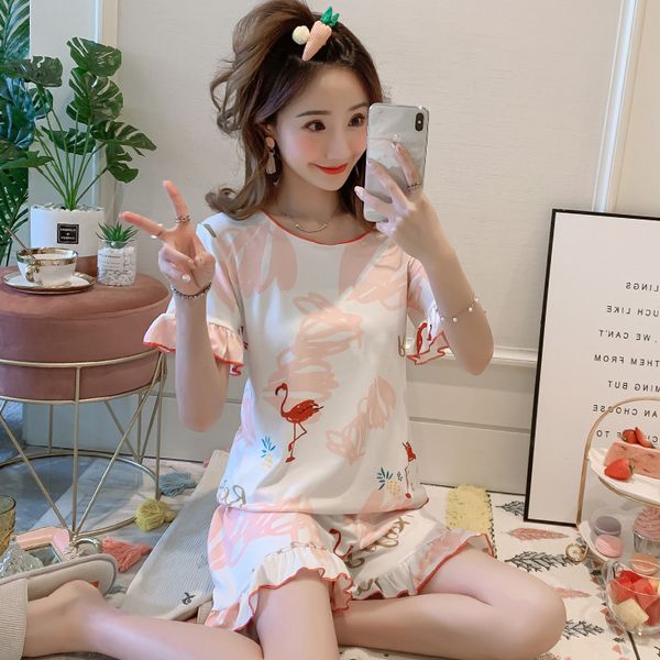 

jrmissli thin cartoon printed short sleeve sleepwear women pajamas set spring summer new cute casual homewear female pyjamas, Black;red