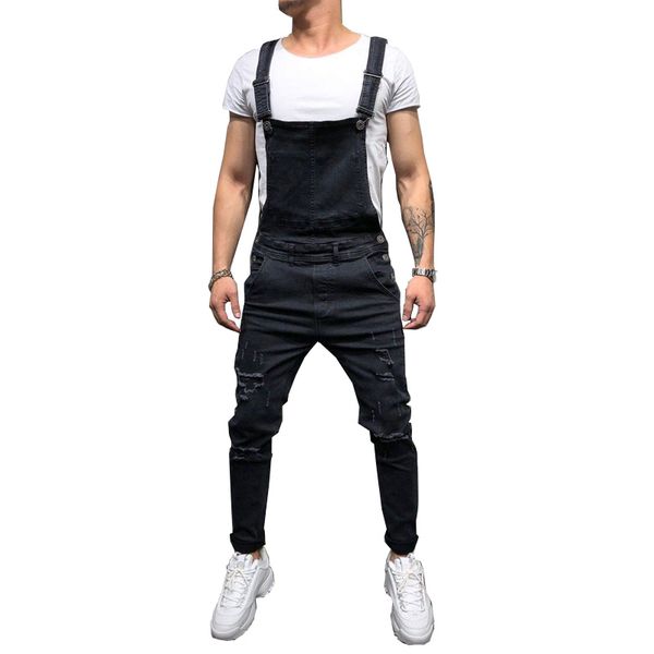 

fashion men's ripped jeans jumpsuits hi street distressed denim bib overalls for man suspender pants size s-xxxl, Blue