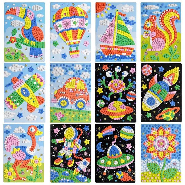 30 bambini all'ingrosso di stile squisito EVA fatto a mano in cristallo con diamanti e adesivo di carta incolla pittura mosaico 3D puzzle giocattoli per bambini