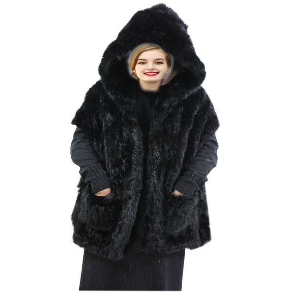 

real fur wraps scarves women winter scarf cashmere throw poncho warm fashion cape with pocket detachable hooded h315-01, Blue;gray
