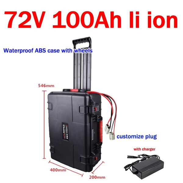 

Gtk waterproof 72v 100ah lithium ion battery li ion with bm wheel trolley ca e for 7200w bike tricycle forklift ev 10a charger