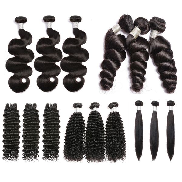 

оценка 8а человеческое плетение волос пучки 4шт / серия прямой объемная волны kinky завитых воды сыпучего deep wave extensions волоса virgin, Black