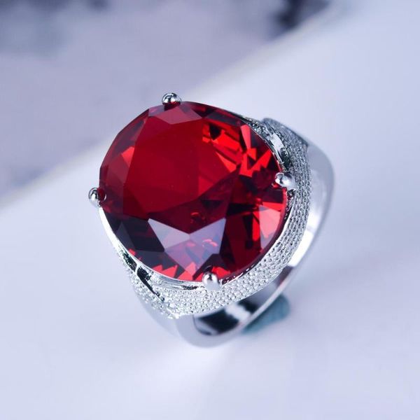 

luxurious large oval sparkling red cz crystal women costume rings jewelry engagement wedding ring for brides, Slivery;golden