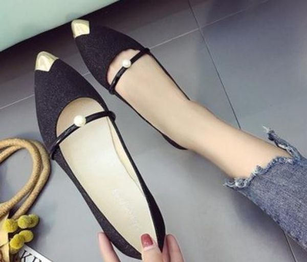 

2019 sequined cloth women's shoes in spring and autumn with new style low heel coarse heel pointed end, Black