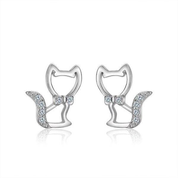 

s925 sterling silver lovely cute cat style zircon ear studs earrings earrings fashion for women jewelry, Golden;silver