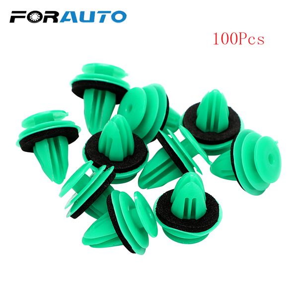 

forauto 100pcs/pack trim panel clip with seal ring plastic rivet retainer for 8mm hole green car fender interior door card