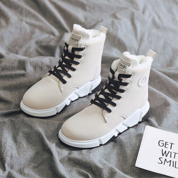 

women snow boots 2019 pu leather women boots warm plush ankle fashion flat platform outdoor casual winter shoes, Black
