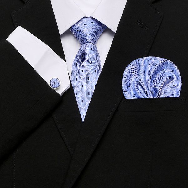 

business wedding necktie striped plaid dot men's silk ties for men suit ties cravate luxury homme hanky handkerchief cufflinks, Blue;purple