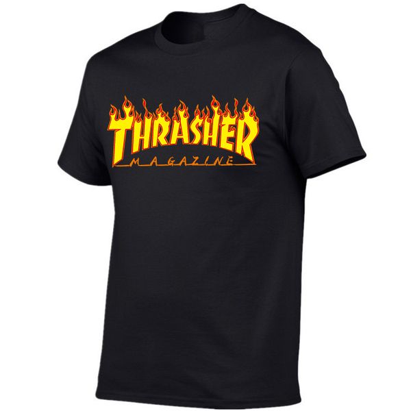 

summer new men's short-sleeved couple models short-sleeved t-shirt cotton casual short-sleeved thrasher flame short sleeve, White;black