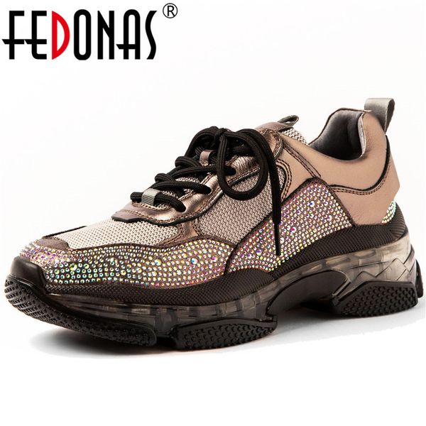 

fedonas 2020 fashion women sneakers rhinestone party dancing shoes woman flats platforms comfortable casual shoes sneakers, Black
