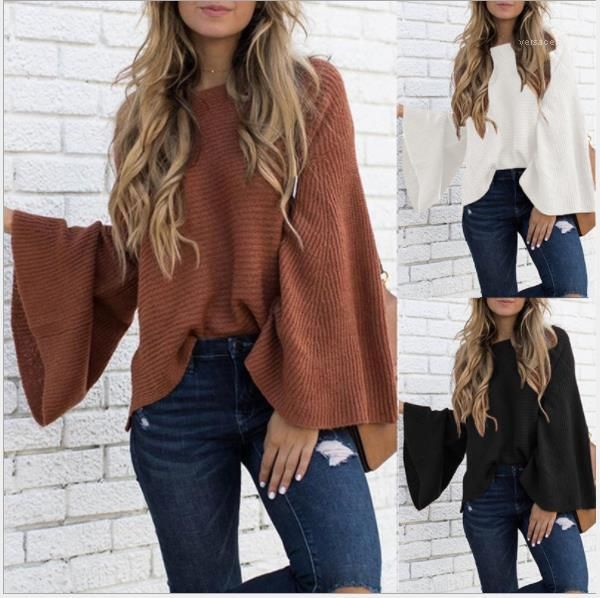 

designer sweaters casual solid color loose long sleeved pullover sweaters fashion womens sweaters flare sleeved womens, White;black