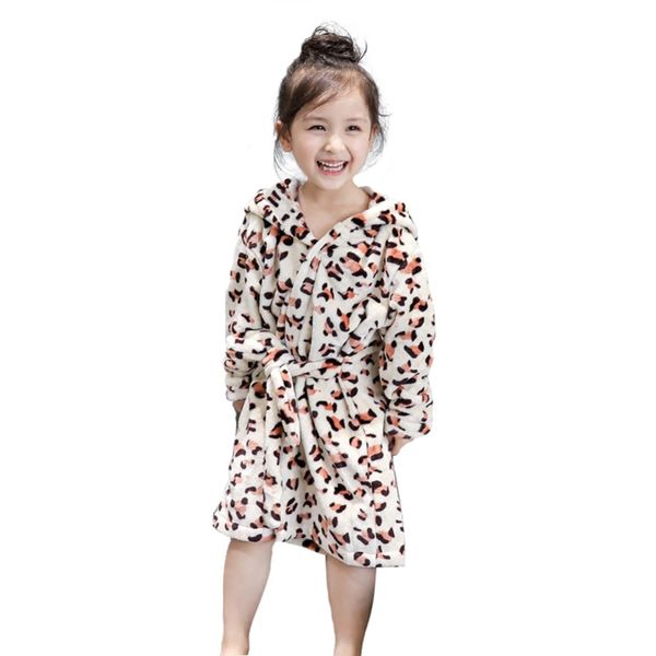 

girls bathrobe fashion leopard print cotton hooded sleepwear kids, Blue;red