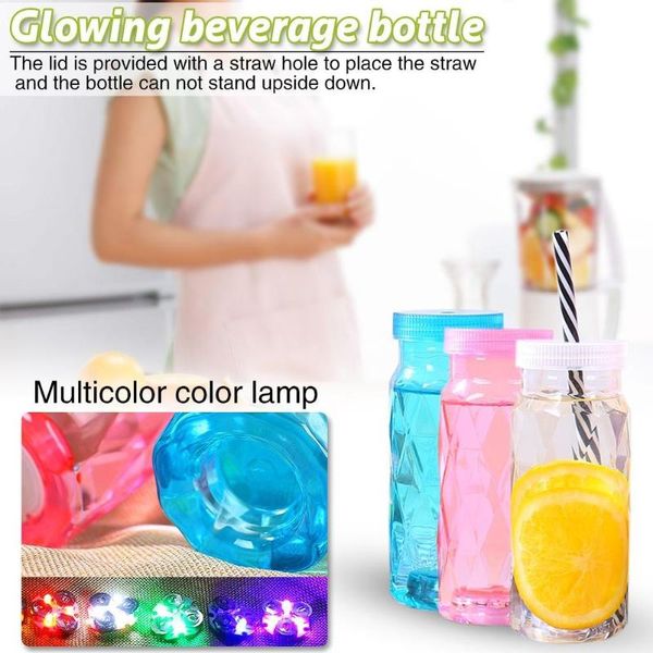 

1pc portable environmentally friendly plastic beverage bottle creative luminous juice cup cute summer water bottle cup straw