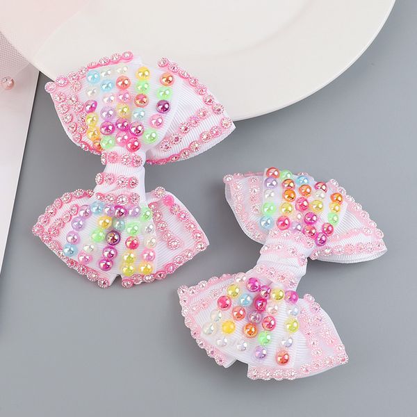 

new large bow hair clip hairpins barrettes for girls baby children hair accessories beads pin cute color hirgrip wholesale, Slivery;white