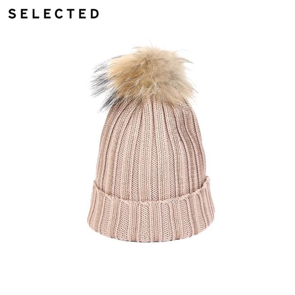 

selected women's raccoon fur pompom roll-up knitted hat a|41846f502, Blue;gray