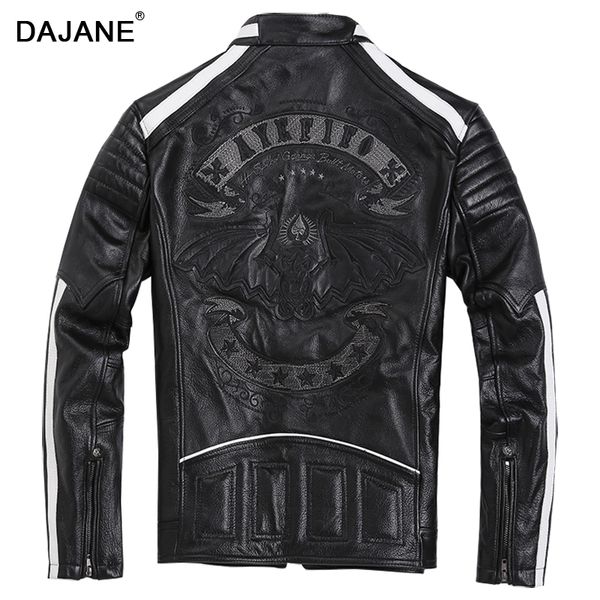 

dajanecowhide embroidered leather men leather jacket heavy locomotive motorcycle jacket suit collar men's clothing big yards, Black