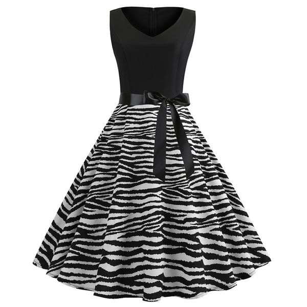 

suits women vintage 1950s retro sleeveless print evening party prom swing dress vestidos de fiesta robe femme vadim neck, Black;pink